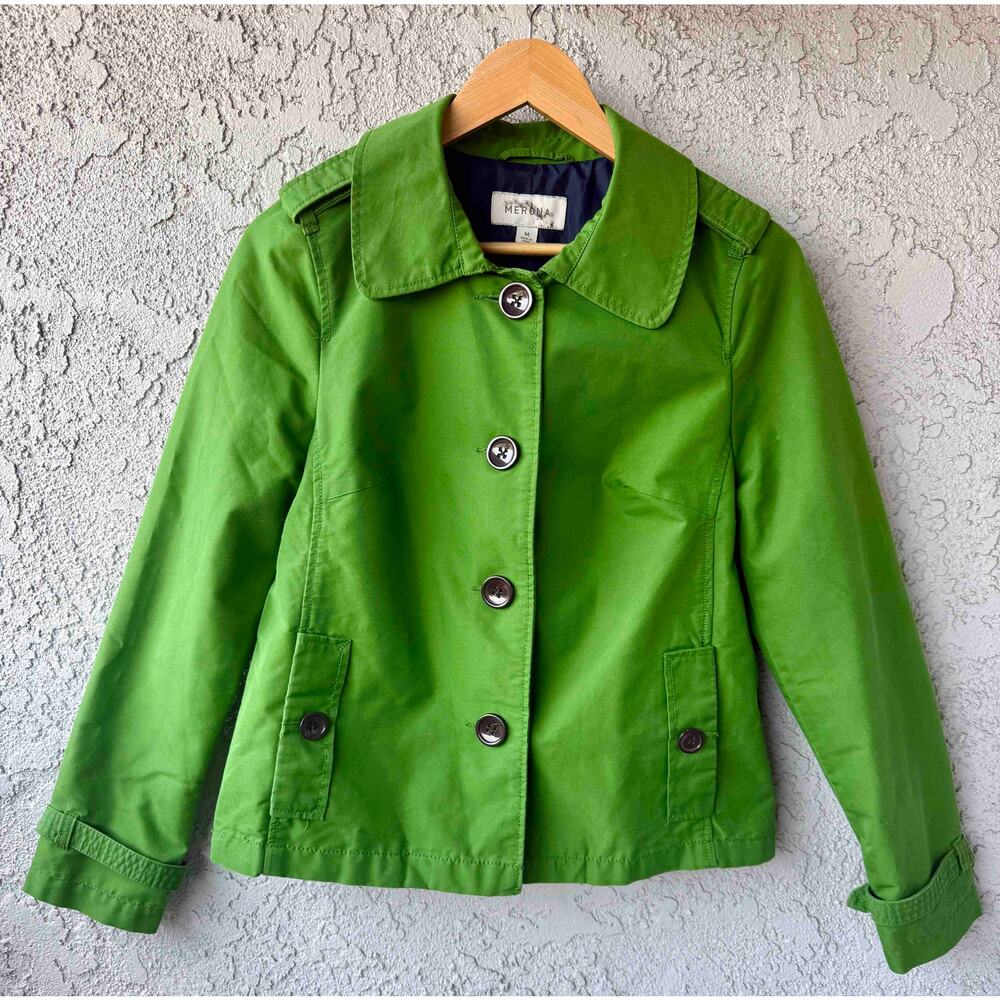 Merona Jacket Size Medium Lightweight Lined Button Front Green Trench